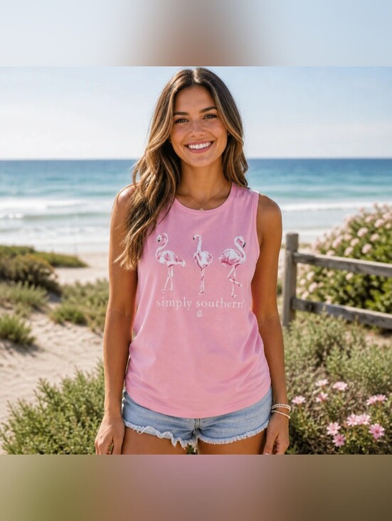 Simply Southern Tops - Simply Southern Paisley Flamingo Beach Tank Top Woman's Size Large